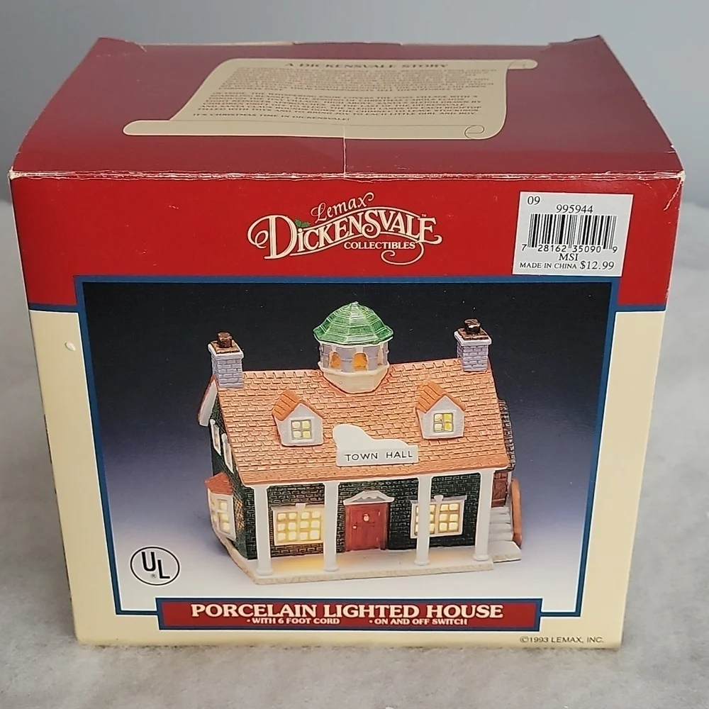 1993 Vintage Lemax Dickensvale Collectibles Town Hall Lighted House 35090